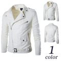 Белый цвет ПУ кожаная куртка мотоцикла куртка для мужчин